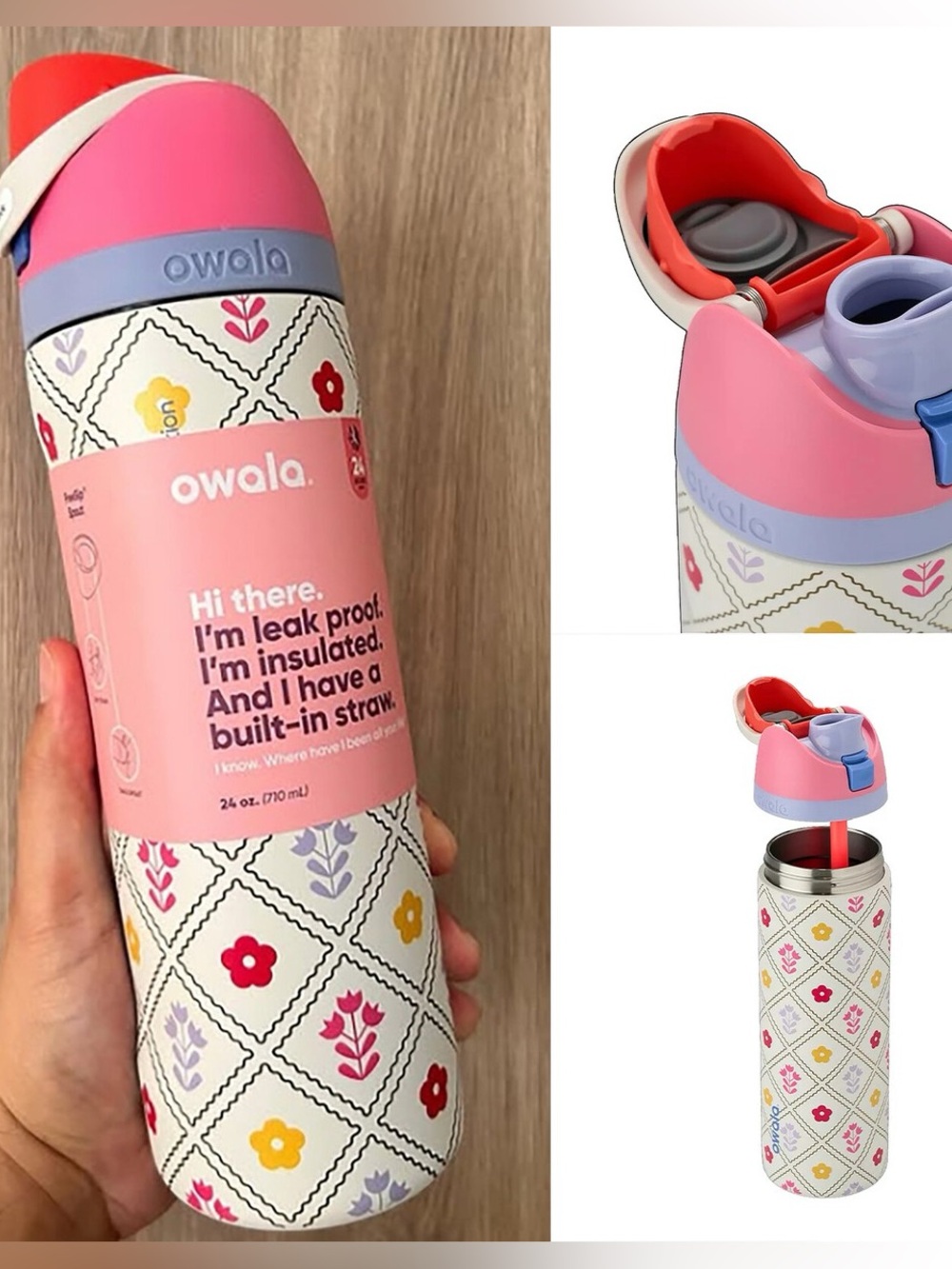 Owala- 32 oz Freesip Limited Edition color garden whimsy floral straw nwt flower